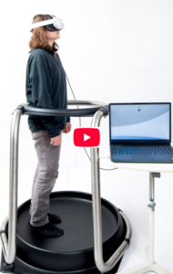 Participant using the HVS 6D VR Morris Water Maze with immersive vestibular and proprioceptive navigation input